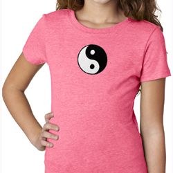 Girls Yoga Shirt Yin Yang Patch Small Print Tee T-Shirt