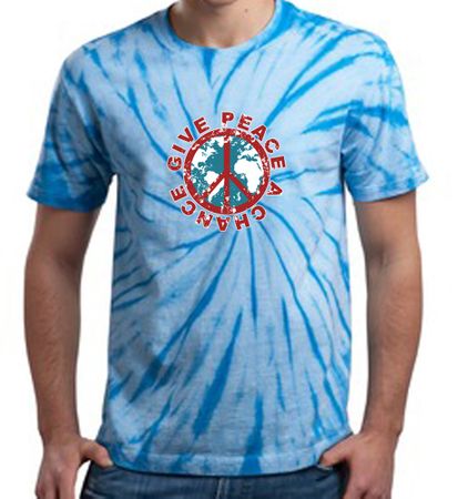 Give Peace A Chance Swirl Tie Dye Adult T-shirt Tee Shirt - Light Blue
