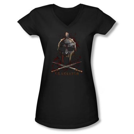 Gladiator Shirt Juniors V Neck Helmet Black Tee T-Shirt