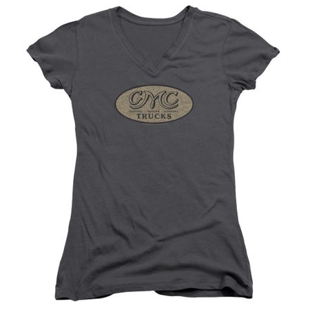 GMC Juniors V Neck Shirt Vintage Oval Logo Charcoal T-Shirt