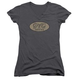 GMC Juniors V Neck Shirt Vintage Oval Logo Charcoal T-Shirt GMC Juniors V Neck Shirt Vintage Oval Logo Charcoal T-Shirt