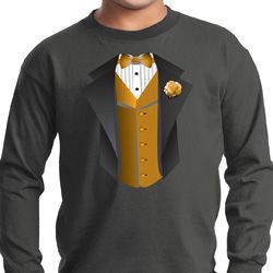 Gold Vest Tuxedo Kids Long Sleeve Shirt