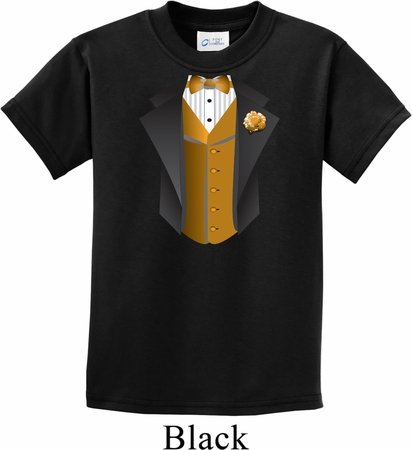 Gold Vest Tuxedo Kids Shirt