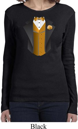 Gold Vest Tuxedo Ladies Long Sleeve Shirt