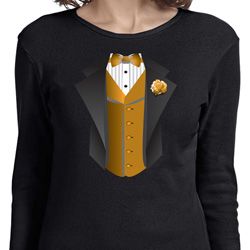 Gold Vest Tuxedo Ladies Long Sleeve Shirt