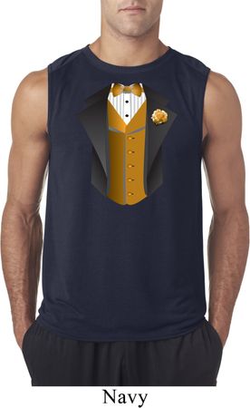 Gold Vest Tuxedo Mens Sleeveless Shirt