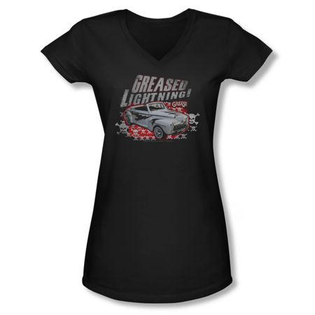 Grease Shirt Juniors V Neck Greased Lightening Black Tee T-Shirt