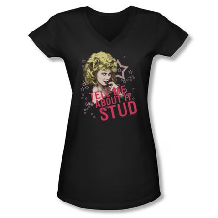 Grease Shirt Juniors V Neck Tell Me About It Stud Black Tee T-Shirt