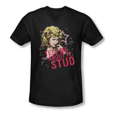 Grease Shirt Slim Fit V Neck Tell Me About It Stud Black Tee T-Shirt