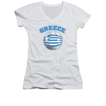 Greece Soccer Futbol Shirt Juniors V Neck White Tee T-Shirt