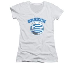 Greece Soccer Futbol Shirt Juniors V Neck White Tee T-Shirt