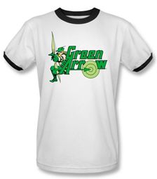 Green Arrow Ringer T-shirt - Green Arrow Adult White/Black Tee Green Arrow Ringer T-shirt - Green Arrow Adult White/Black Tee