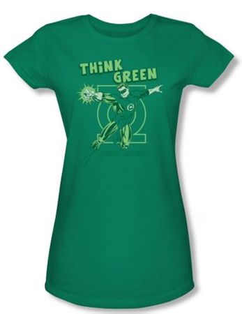 Green Lantern Juniors T-shirt Think Green Girly Tee Kelly Green