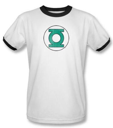 Green Lantern Ringer T-shirt Distressed DC Comics White/Black Tee