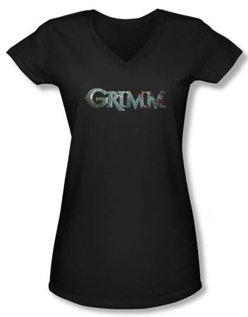 Grimm Shirt Juniors V Neck Bloody Logo Black Tee T-Shirt