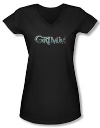 Grimm Shirt Juniors V Neck Bloody Logo Black Tee T-Shirt
