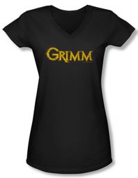 Grimm Shirt Juniors V Neck Gold Logo Black Tee T-Shirt Grimm Shirt Juniors V Neck Gold Logo Black Tee T-Shirt
