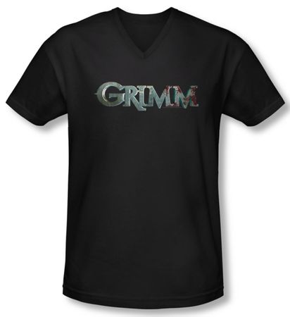 Grimm Shirt Slim Fit V Neck Bloody Logo Black Tee T-Shirt