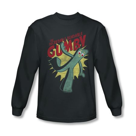 Gumby Shirt Bendable Long Sleeve Charcoal Tee T-Shirt