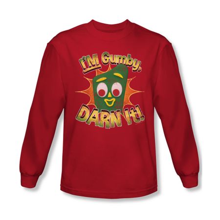 Gumby Shirt Darn It Long Sleeve Red Tee T-Shirt