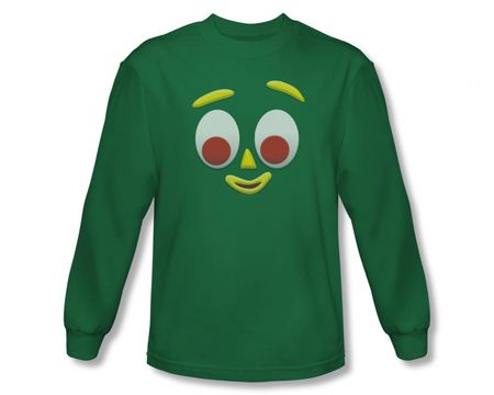 Gumby Shirt Face Long Sleeve Kelly Green Tee T-Shirt