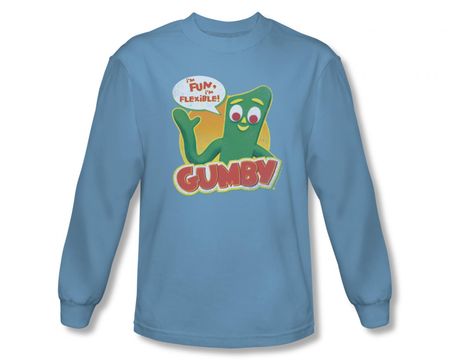 Gumby Shirt Flexible Long Sleeve Carolina Blue Tee T-Shirt