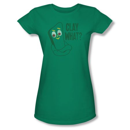 Gumby Shirt Juniors Clay What Kelly Green T-Shirt