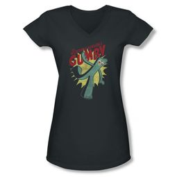 Gumby Shirt Juniors V Neck Bendable Charcoal T-Shirt Gumby Shirt Juniors V Neck Bendable Charcoal T-Shirt