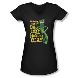 Gumby Shirt Juniors V Neck Modeling Clay Black T-Shirt Gumby Shirt Juniors V Neck Modeling Clay Black T-Shirt