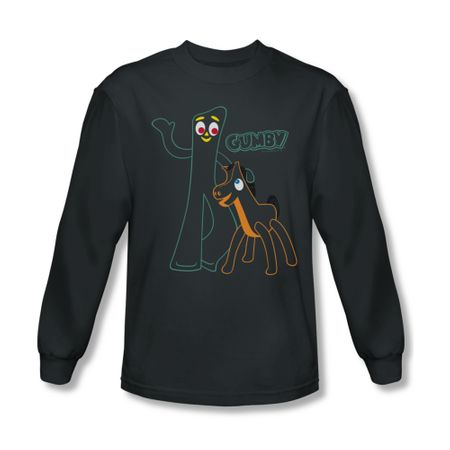 Gumby Shirt Outlines Long Sleeve Charcoal Tee T-Shirt