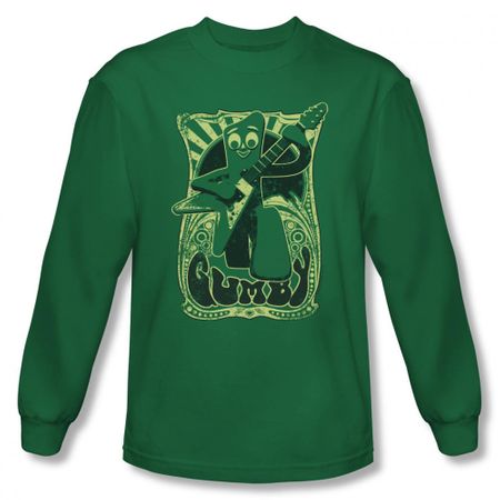Gumby Shirt Rock Star Long Sleeve Kelly Green Tee T-Shirt