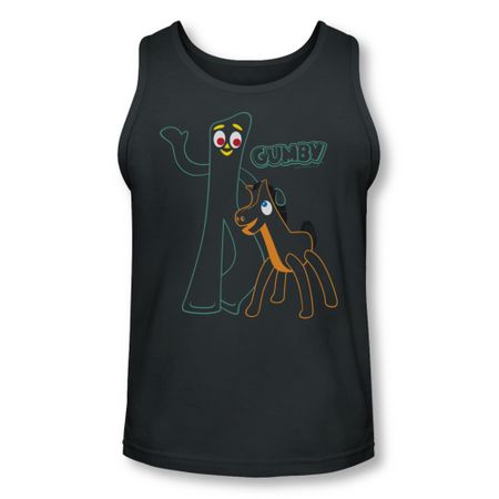 Gumby Shirt Tank Top Outlines Charcoal Tanktop