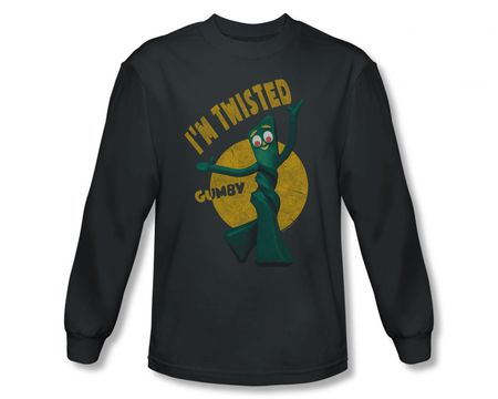 Gumby Shirt Twisted Long Sleeve Charcoal Tee T-Shirt