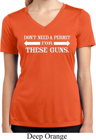 Guns Permit Ladies Moisture Wicking V-neck Shirt