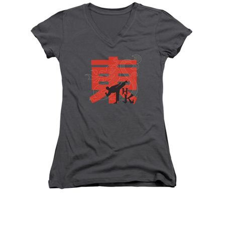 Hai Karate Shirt Juniors V Neck High Kick Charcoal T-Shirt