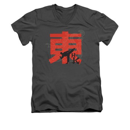Hai Karate Shirt Slim Fit V-Neck High Kick Charcoal T-Shirt