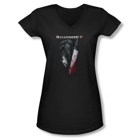 Halloween II Shirt Juniors V Neck Cold Gaze Black Tee T-Shirt