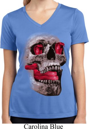 Halloween Cobra Skull Ladies Moisture Wicking V-neck Shirt