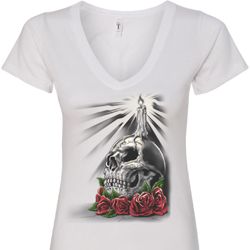 Halloween Day of the Dead Candle Skull Ladies V-Neck Shirt