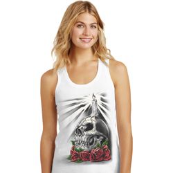 Halloween Day of the Dead Candle Skull Ladies White Racerback Tank Top