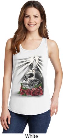 Halloween Day of the Dead Candle Skull Ladies White Tank Top