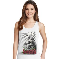 Halloween Day of the Dead Candle Skull Ladies White Tank Top