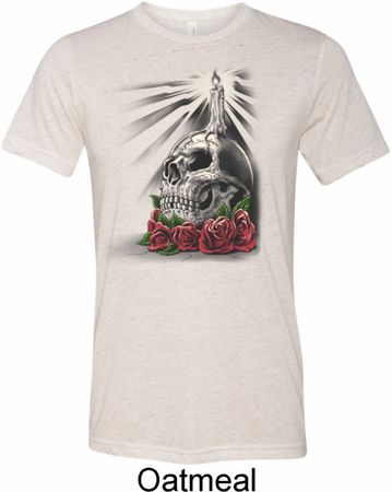 Halloween Day of the Dead Candle Skull Mens Tri Blend Crewneck Shirt
