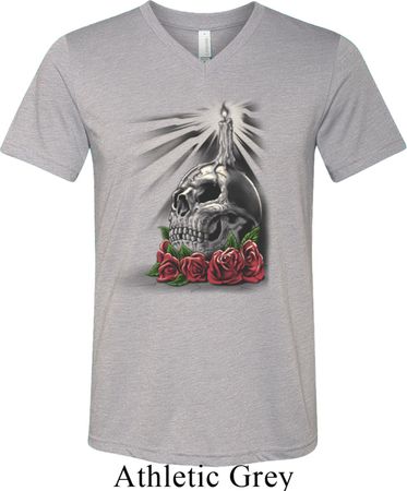 Halloween Day of the Dead Candle Skull Mens Tri Blend V-neck Shirt