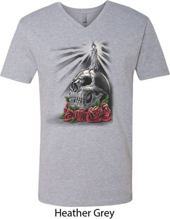 Halloween Day of the Dead Candle Skull Mens V-Neck Shirt