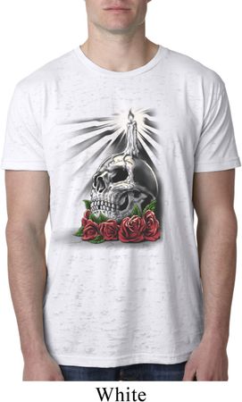 Halloween Day of the Dead Candle Skull Mens White Burnout Shirt