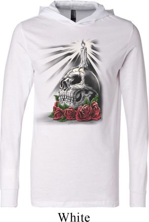 Halloween Day of the Dead Candle Skull White Lightweight Hoodie Tee