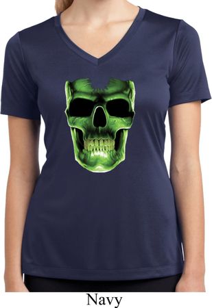 Halloween Glow Bones Ladies Moisture Wicking V-neck Shirt