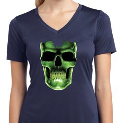 Halloween Glow Bones Ladies Moisture Wicking V-neck Shirt