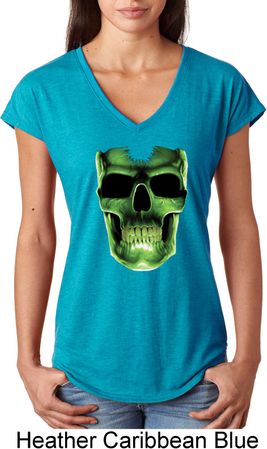 Halloween Glow Bones Ladies Tri Blend V-Neck Shirt